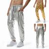 Calças de Moletom Jogger Metálicas Brilhantes Masculinas Calças Compridas com Punho Elástico para Festa Disco Calças Casuais para Homens