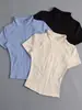 Camiseta de Manga Corta de Seda de Hielo de Secado Rápido Conjunto de Ropa de Verano para Mujer Delgado Ajustado Ceñido a la Cintura Crop Top Corto para Ciclismo Deportes Yoga