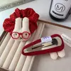 Óculos de Pelúcia Fofos da Moda Prendedor de Cabelo de Coelho Boneca Recheada com Algodão Presilha Bb Acessório de Cabelo para Coque Rabo de Cavalo para Mulheres