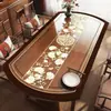 Nova Toalha de Mesa Oval Estilo Chinês, Lavável, à Prova de Óleo, Impermeável, Resistente ao Calor, Tapete de Vidro Macio em PVC, Tapete Dobrável para Mesa Redonda