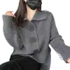 Produtos europeus cardigan das mulheres com decote em V manga comprida solta moda coreana grande fivela lapela malha top coat camisola tendência