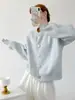 Cardigan Suéter de Tricô Cor Sólida de Botão Único Estilo Coreano 2025, Casual Solto Gola Redonda Primavera, Outono, Inverno Manga Longa