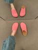 Couro Genuíno Outono e Inverno Novos Casuais Sapatos Meio Sapatos Baotou de Solado Grosso Sola Plana Combinam com Tudo Slip-on Vintage Sapatos Burkenneth Sapatos de Camada Única Femininos