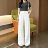Pantalones de traje grises de pierna recta para mujer, nueva colección primavera/otoño 2026, de cintura alta, fluidos, casuales y de pierna ancha que estilizan para el trabajo