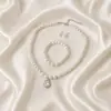 Conjunto de Colar e Pulseira de Pérolas Artificiais, Colar de Pérolas com Pingente, Conjunto de Três Peças, Presente para Mãe, Conjunto em Caixa de Presente de Pérolas