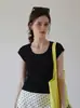 Top de punto de manga corta con cuello en U para mujer, nueva camiseta básica de verano ajustada 325