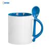Taza Cuchara Color de Alto Valor Color Interior Taza de Cerámica Blanca Recubierta Impresión DIY Esmalte Color Interior Cuchara Regalo