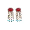 Pendientes de Borla con Piedra Ovalada de Resina Incrustada de Diamantes Transfronterizos Europeos y Americanos Estilo Étnico Lujo Ligero Pendientes de Alta Gama para Mujer