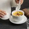 Olla de Cerámica con Encaje de Fábrica para Uso Doméstico, Taza para Cocer al Vapor Individual, Vajilla de Hotel de Olla Única, Taza para Sopa con Platillo