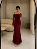 869W Nuevo Vestido de Noche Europeo y Americano de Encaje de Un Hombro y Manga Larga Ajustado Falda Sirena Sexy de Banquete Vestido para Brindis de Novia