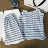 Pijama de verão feminino com bojo, conjunto de camisola e shorts sexy, estilo puro desejo, fino listrado sem mangas, conjunto de roupa caseira de verão