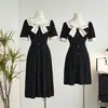 Tiro Real Artesanía Original en Tela - Fresca Mezcla de Algodón y Seda + Jacquard de Rayón Vestido de Manga Corta Estilo Francés con Lazo Puro Deseo