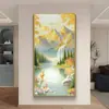Pintura Colgante de Paisaje Grande Estilo Nuevo 2026, Sol sobre Montaña Dorada, Pintura Decorativa de Entrada Estilo Chino Nuevo con Buen Significado Auspicioso, Arte de Pared para Pasillo