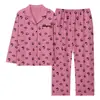 Pijama de Algodón Puro para Mujer, Manga Larga, Nuevo para Primavera y Otoño, Tacto de Alta Gama, Se Puede Usar Afuera, Ropa de Casa Cómoda y Relajada, Conjunto de Dos Piezas