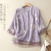 Nova Camisa Vintage de Verão 2026 para Mulheres, Camisa Bordada Artística com Patchwork Elegante e Top de Organza