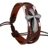 Pulsera unisex al por mayor de joyería de Yiwu estilo europeo y americano pulsera de cruz de cuero genuino pulsera de piel de vaca