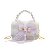 Bolso de Princesa para Niña Moda Dibujos Animados Mini Bolso de Perlas Niña Gradiente Lazo Perla de Mano Bolso Casual