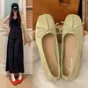 Zapatos de salón para mujer, nueva colección primavera/otoño 2026, estilo coreano, mocasines planos de punta cuadrada con lazo, sin cordones