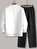 Traje de Hombre Transfronterizo para Primavera y Otoño, Cuello Alto, Manga Larga, Bloques de Color, Camisa de Botones, Pantalones de Color Sólido con Cordón, Conjunto de Dos Piezas