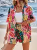 Conjunto de Duas Peças Feminino com Estampa de Camisa e Shorts, Roupa Casual Solta de Verão para Férias na Praia, Roupas Femininas para Venda por Atacado Transfronteiriça