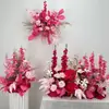 Arreglos de flores artificiales para bodas, arreglos florales para decoración de pasillo, decoraciones de escaparate de compromiso con temática de bosque, arreglos de escena de boda de color rojo rosa