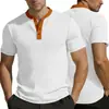 Camisa casual de manga corta para hombre de verano, transpirable, de tejido de jacquard tipo toalla, con botones, estilo henley, transfronteriza europea y americana