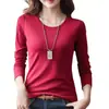 Camiseta Básica de Manga Larga Lisa de Cuello Redondo para Mujer Ajustada Simple Adelgazante Simple Top de Primavera y Otoño para Mujer 2023
