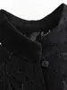 Comercio exterior, transfronterizo, moda europea y americana, cuello alto elegante, chaqueta de encaje hueca, cárdigan corto de un solo botón para mujer, mangas ligeramente abullonadas