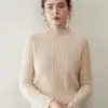 Suéter de cachemira para mujer de otoño e invierno con cuello redondo semialto, estilo pullover, tejido suelto, top engrosado, versátil y adelgazante