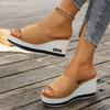 Exportación Transfronteriza Línea Única Punta Redonda 2025 Nuevo Verano Combinación de Colores Europea y Americana Talla Grande Moda para Mujer Chanclas de Cuña