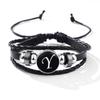Moda Europea y Americana Pulseras de Cuero para Hombre Pulseras de Cuerda de Cuero Letras Inglesas Pulseras de Cuero Tejido Retro con Cuentas Estilosas
