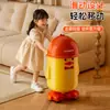 Cubo de basura de dibujos animados de patito amarillo con tapa deslizante para el hogar, habitación infantil, dormitorio, con ruedas, cubo de basura de pingüino de doble compartimento móvil
