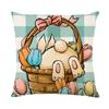 Funda de almohada de lino de Pascua con estampado de conejo, flor y huevo a cuadros azules, funda de almohada para sofá con borde cruzado de primavera