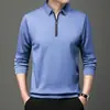 Camiseta Polo de Manga Larga para Hombre de Primavera y Otoño con Media Cremallera Camisa Base Casual con Cuello de Solapa Estilo Nuevo