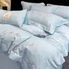 Conjunto de cuatro piezas de algodón de fibra larga de alta calidad, grado maternal e infantil, estampado y bordado con exquisitos diseños florales, algodón puro, conjunto de estilo elegante