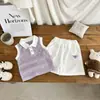 Conjunto popular de moda infantil: Conjunto informal de dos piezas fino con cuello tipo polo calado sin mangas estilo coreano