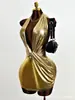 Vestido mini bodycon sexy, de corte bajo estilo vacacional, sin hombros, de tirantes, asimétrico, de alta gama
