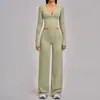 Zechuang Estilo Europeo y Americano Cepillado Conjunto de Yoga de Manga Larga Traje Deportivo de Pierna Ancha Ropa de Yoga Casual Versátil 4520