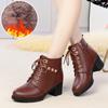 Botines cortos para madre de mediana edad Forrados de vellón Cálidos Zapatos de cuero Otoño e Invierno Suela blanda Combinan con todo Mediana edad Mediana edad y Ancianos Zapatos de algodón Botas Martin de ocho ojales