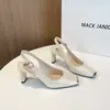 Zapatos Mary Jane cuadrados transfronterizos estilo francés para mujer, nueva moda 2026, versátiles, tacón grueso, correa al tobillo, espalda abierta, punta cerrada, sandalias