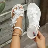 Novas Sandálias Rasteirinhas Bordadas Florais Transfronteiriças 2026 para Mulheres, Sapatos de Praia de Verão, Sandálias Confortáveis de Uma Tira com Solado Macio para Mulheres