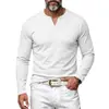 Camiseta base de punto acanalado elástico resistente para hombre, manga larga, cuello en V Henley, retro, simple, tipo chico duro, transfronteriza europea y americana, otoño e invierno