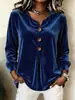 2026 Comercio exterior transfronterizo europeo y americano Amazon nuevo top de terciopelo para mujer elegante de manga larga con botones y cuello en V Camiseta
