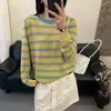 2026 Novo Suéter de Tricô Listrado Fino de Manga Longa da Moda, Camiseta de Manga Longa para Mulheres, Suéter Base Solto de Gola Redonda