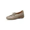 Zapatos Deportivos de Piel de Oveja Súper Suaves Súper Suaves Cómodos con Cordones de Suela Gruesa Zapatos Pequeños de Cuero 2026 Otoño Punta Cuadrada Tacón Medio Piel Genuina Apertura Profunda Zapatos de Una Sola Pieza
