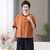 Nuevo traje de estilo chino de manga corta para madres, nuevo estilo de verano 2026, ropa para mujer de talla grande, holgado, cuello redondo, abotonado, elegante, pantalones de pierna ancha
