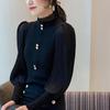 Precio Real Otoño e Invierno 2026 Nuevo Estilo Conmovedor Elegante Suéter de Punto Básico con Volantes y Cuello Medio Alto de Manga Farol para Mujer