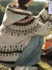 Chamarra Suéter con Capucha Estilo Fair Isle Retro para Mujer en Otoño e Invierno, Súper Bonita, Relajada, Holgada, Suave y Cera, Cardigan de Punto Grueso