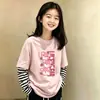Camiseta de manga larga con retazos de algodón puro para niñas, nueva y versátil, elegante, estilo dos piezas falsas, para niñas mayores, primavera y otoño 2026