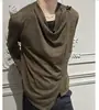 Camisa de proteção solar gola alta estilo coreano, caimento solto, top de malha de manga longa, base de cor sólida, camisa leve casual versátil masculina de cor sólida